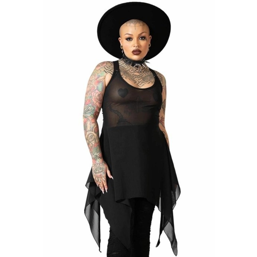Killstar Lilliths Blood Mesh Tunic Vest Black Pentagram Back Small